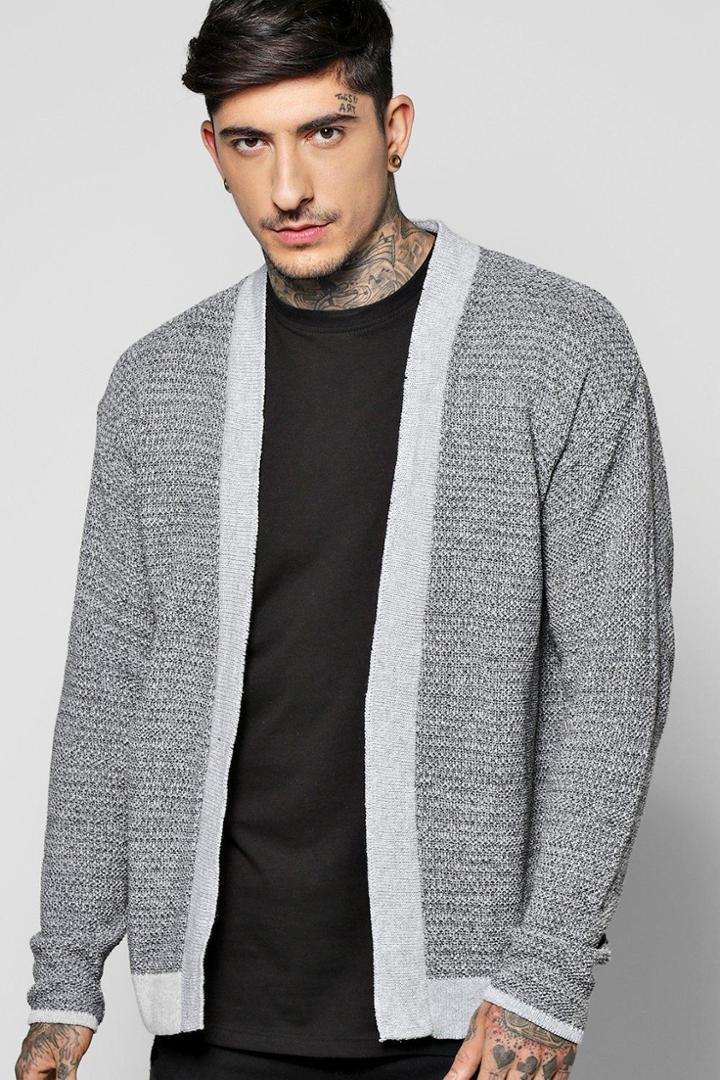 Boohoo Mixed Yarn Edge To Edge Cardigan Charcoal