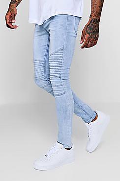 Boohoo Super Skinny Washed Blue Biker Jeans