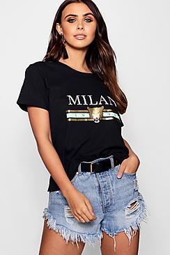 Boohoo Petite Melissa Pastel Milan Slogan Tee