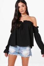 Boohoo Kayla Off The Shoulder Frill Detail Blouse Black