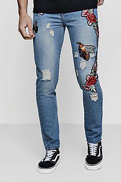 Boohoo Skinny Fit Badged Denim Jeans