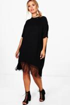 Boohoo Plus Yazmin Tassel Trim Shift Dress Black