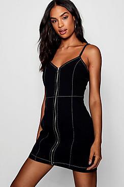Boohoo Tall Contrast Stitch Denim Dress