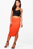 Boohoo Faye Ladder Hem Detail Midi Skirt Orange