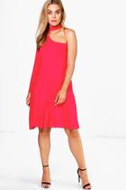 Boohoo Plus Lila Choker Detail Skater Dress Red