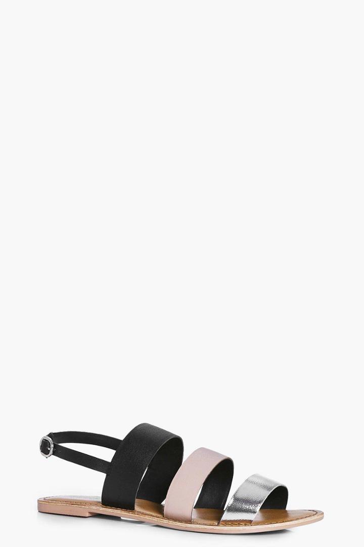Boohoo Annabel Multi Coloured Leather Flat Silver
