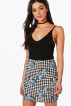 Boohoo Orla Gingham Floral Mini Skirt Black