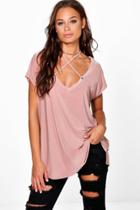 Boohoo Maria Slinky Eyelet Cross Over Detail Top Mink