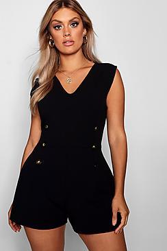 Boohoo Plus Crepe Horn Button Detail Playsuit