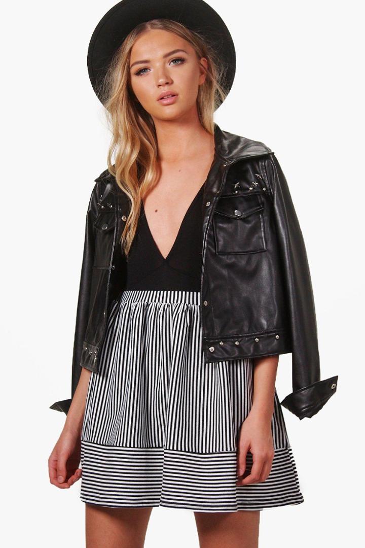 Boohoo Aleia Monochrome Stripe Skater Skirt Multi