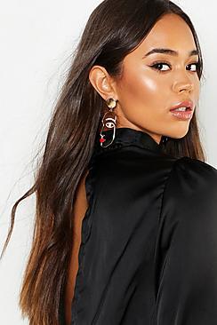 Boohoo Diamante Face Earrings