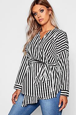 Boohoo Plus Stripe Wrap Top