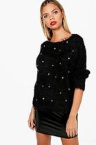 Boohoo Faye Fluffy Pearl Embellished Jumper