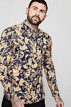 Boohoo Baroque Print Long Sleeve Shirt