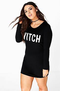 Boohoo Plus Tasha Witch Bodycon Halloween Dress