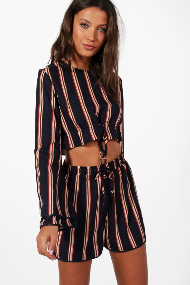 Boohoo Tall Sadia Striped Drawstring Crop Top Multi