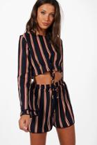 Boohoo Tall Sadia Striped Drawstring Crop Top Multi