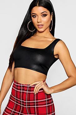 Boohoo Wet Look Square Neck Crop Top