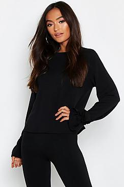 Boohoo Petite Tie Sleeve Sweat Top
