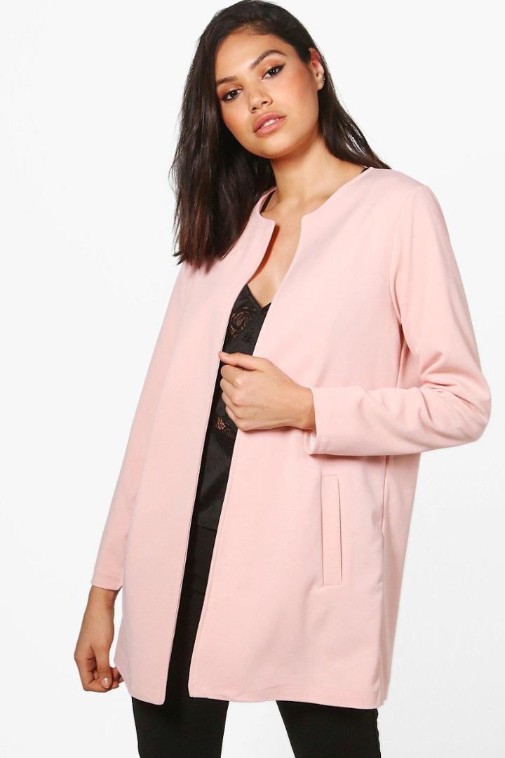 Boohoo Esme Collarless Edge To Edge Blazer Blush
