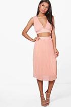 Boohoo Stacy Pleat Plunge Crop & Midi Skirt Co-ord