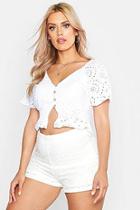 Boohoo Plus Broderie Anglaise Button Front Top