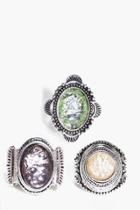 Boohoo Saffron Oversized Eastern Stone Mid Ring Pack Silver