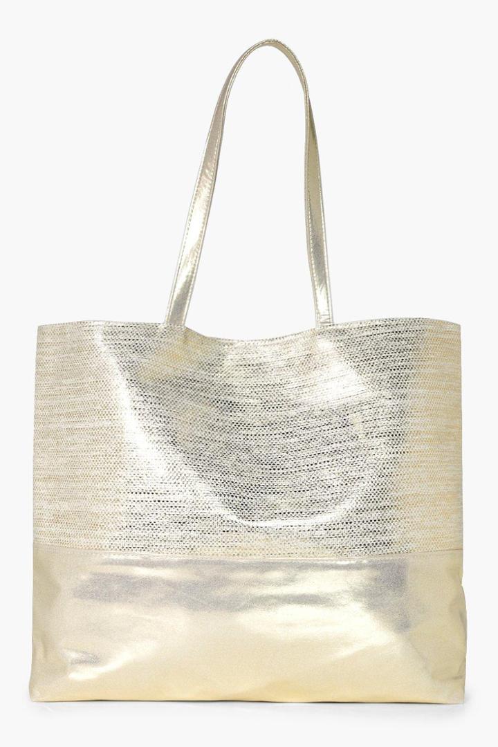 Boohoo Hope Metallic Straw Beach Bag Gold