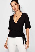 Boohoo Evie Tie Side Wrap Blouse