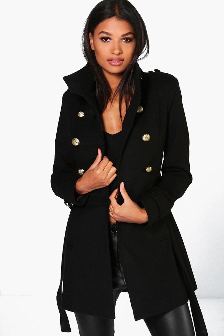 Boohoo Jade Military Wool Look Coat Black