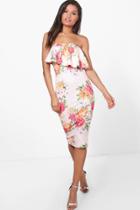 Boohoo Shania Floral Print Bandeau Midi Dress Multi
