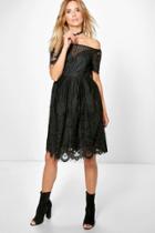 Boohoo Boutique Zoe Lace Bardot Prom Dress Black