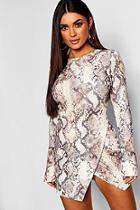 Boohoo Snake Print Wrap Hem Bodycon Dress