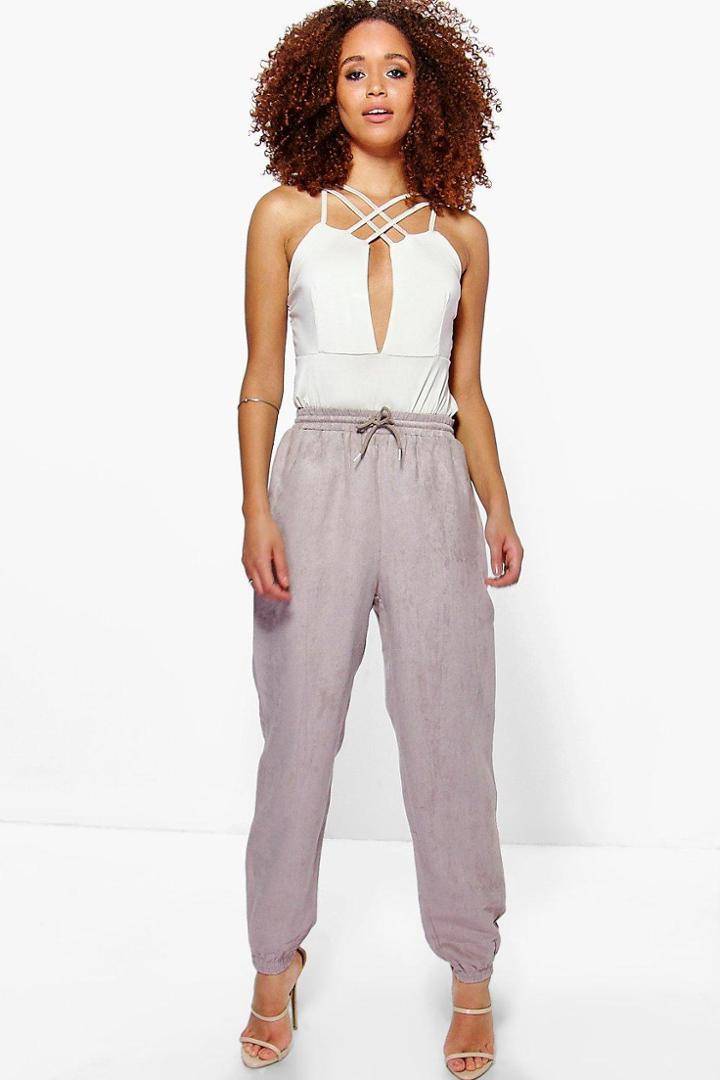 Boohoo Willow Suedette Pocket Side Luxe Jogger Grey