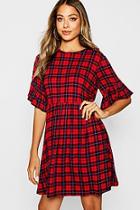 Boohoo Checked Ruffle Sleeve Smock Dress