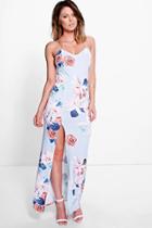 Boohoo Emrata Strappy Cross Back Floral Slinky Maxi Dress Multi