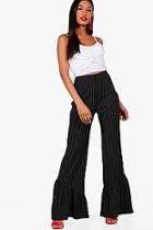 Boohoo Harper Asymetric Ruffle Wide Leg Stripe Trouser