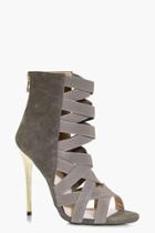 Boohoo Lois Elastic Multi Strap Shoe Boot Khaki