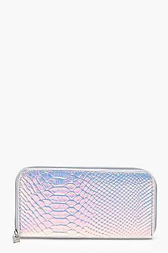 Boohoo Laura Holographic Snake Zip Round Purse