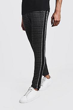Boohoo Windowpane Check Jacquard Jogger With Side Panel