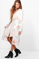 Boohoo Kayla Printed Floral Kimono Nude