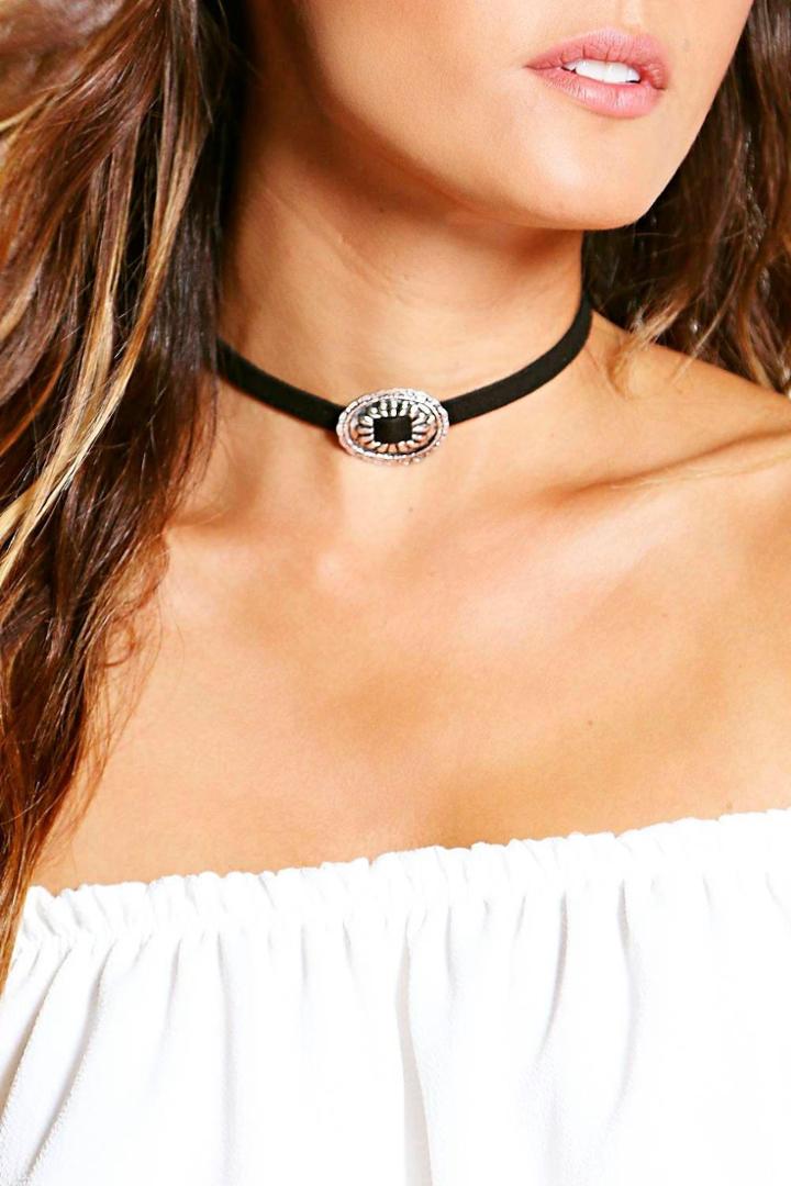 Boohoo Lizzie Western Concho Choker Black