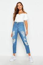 Boohoo Mid Rise All Over Rip Boyfriend Jeans
