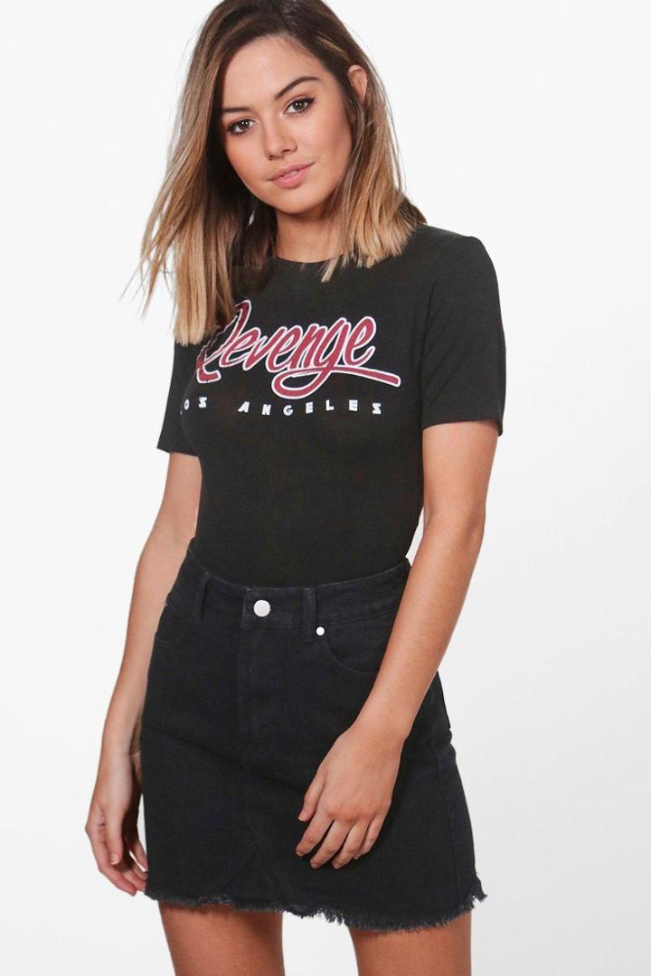 Boohoo Petite Misha Raw Edge Denim Mini Skirt Black