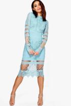 Boohoo Boutique Jay Lace Panelled Midi Dress Blue