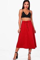 Boohoo Paige Crepe Tie Waist Full Midi Skirt