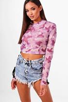 Boohoo Tall Dana Camo Print Mesh Crop Top