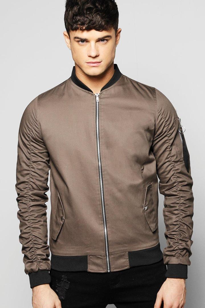 Boohoo Cotton Ma1 Bomber With Parachute Sleeves Sage