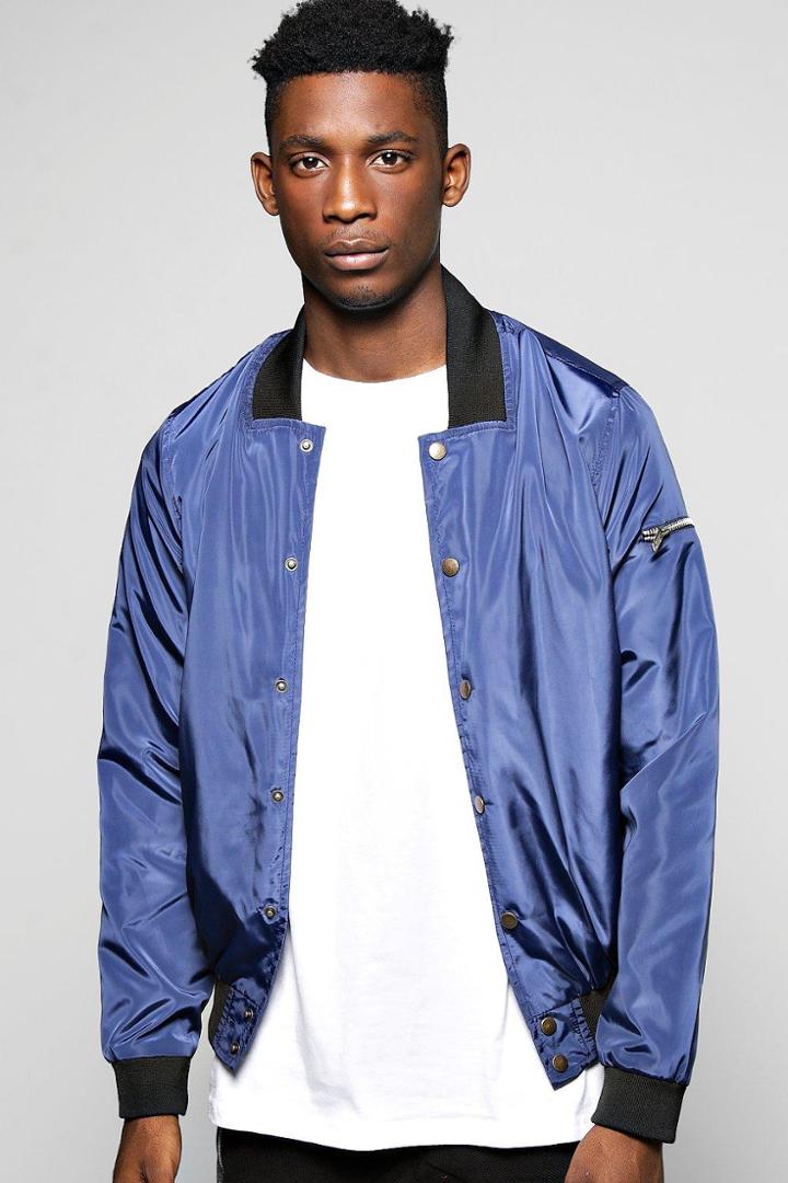 Boohoo Lightweight Ma1 Nylon Jacket With Poppers Navy