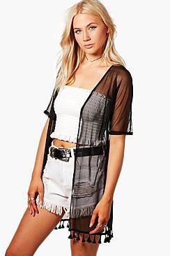 Boohoo Elena Pom Pom Hem Kimono